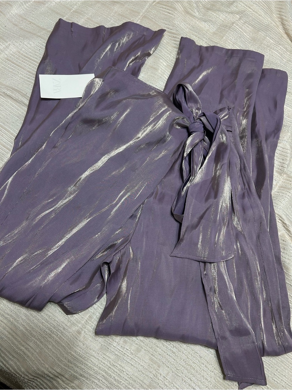 Zara Lavender Wide-Leg Pants with Silver Sheen
